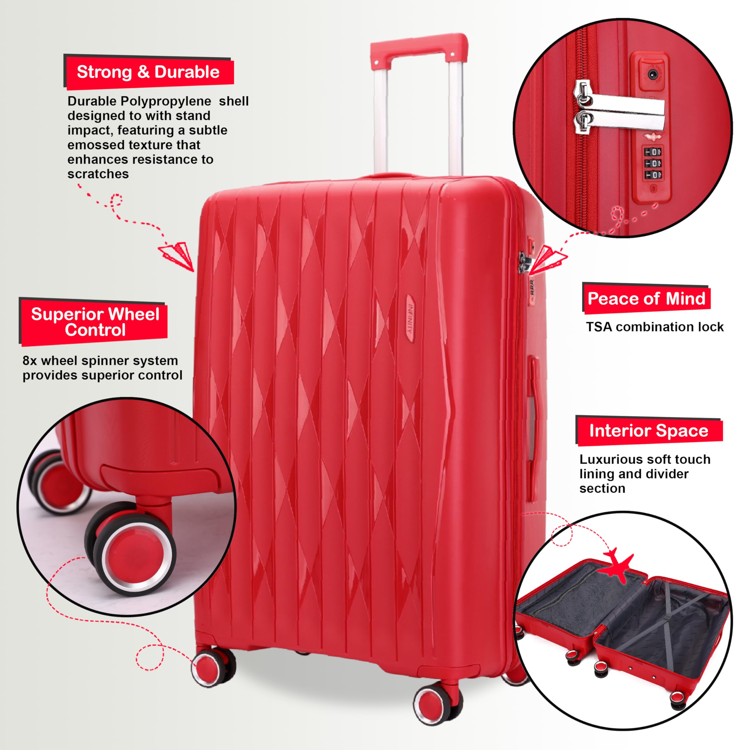 Infinity kabinowa walizka podręczna 50 cm, lekka, 4 kółka, 3-cyfrowy zamek TSA, twarda obudowa, bagaż podręczny, torba lotnicza do EasyJet Ryanair Birtish Airways i wszystkich innych linii lotniczych