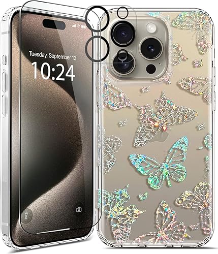 Miniatura 10 de Coolwee Funda transparente antiamarillamiento con purpurina para Apple iPhone 15 Pro, 6.1 pulgadas, 6.6 pies, protección de grado militar, protector
