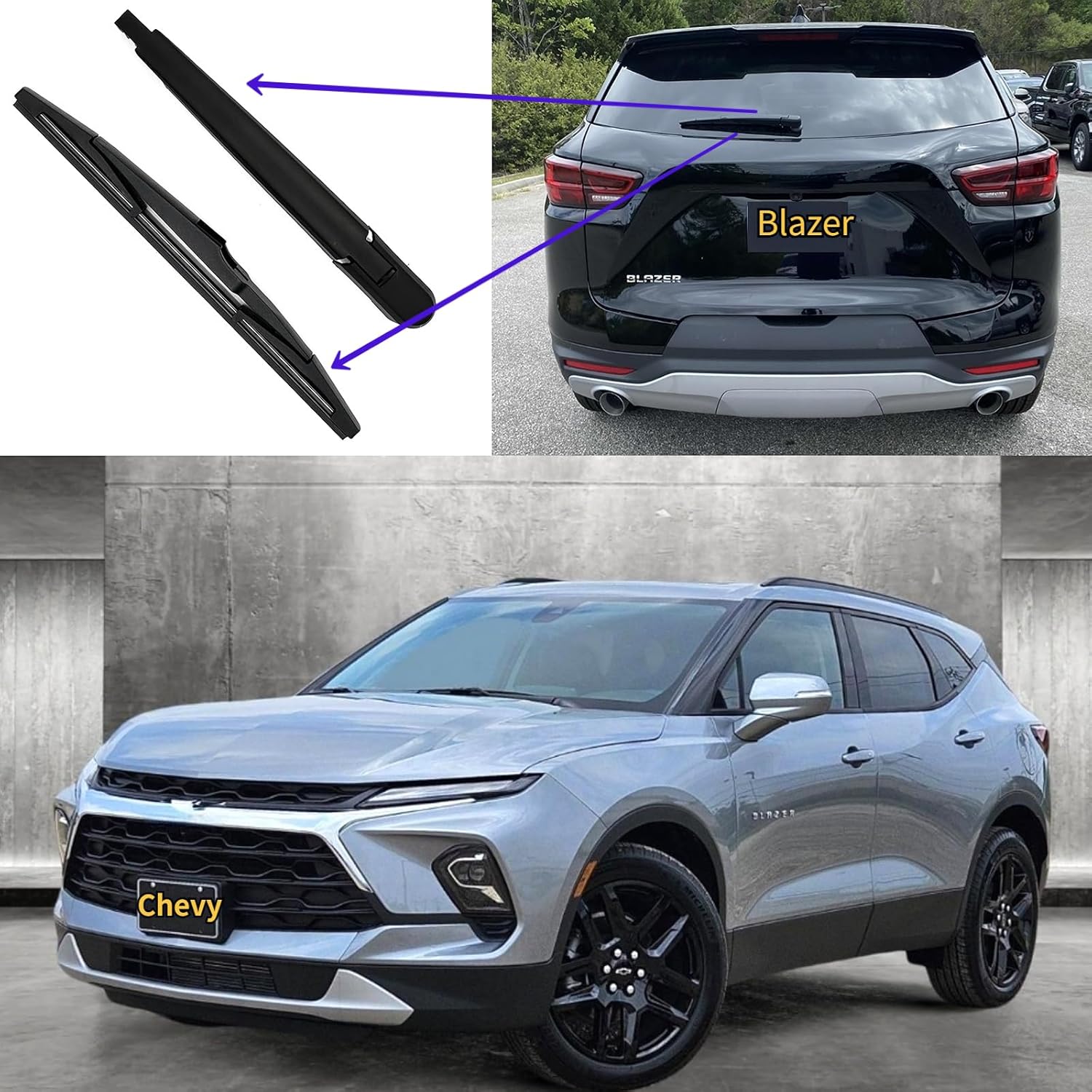 Rear Back Windshield Wiper Blade Arm Set for Chevrolet Chevy Blazer 2024 2025 Exact Fit LT Premier RS trims 2.0L 3.6L Models Rear Wiper Blade Arm OEM Replacement
