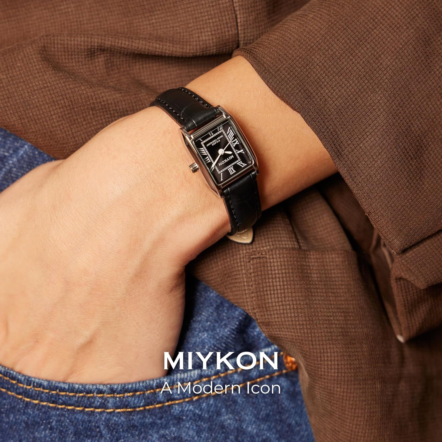 Miykon Dainty Vintage Tank Square Dress Watches for Women – Genuine Leather Band, Second Hand, Japanese Quartz, Water Resistant - Image 2