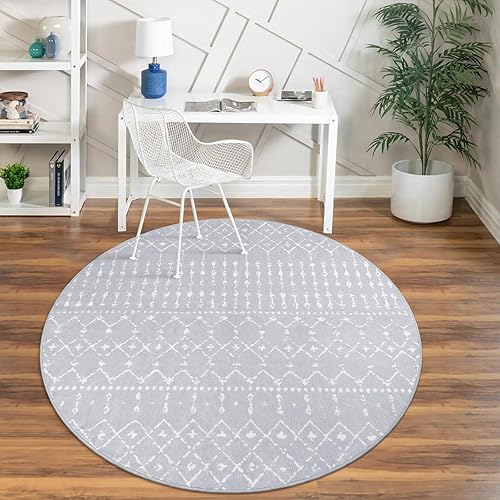 LIVEBOX Alfombra redonda marroquí lavable de estilo bohemio de 5 pies Alfombra circular geométrica antideslizante para dormitorio, habitación de