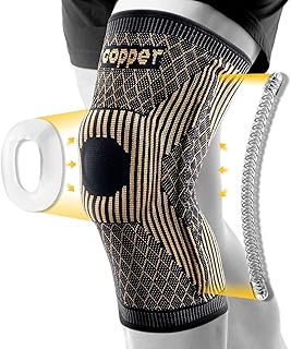 Copper knee braces for knee pain for men and women with Side Stabilizers - copper compression Knee Sleeve for knee pain,arthritis pain and support-running knee brace-Single(Large)