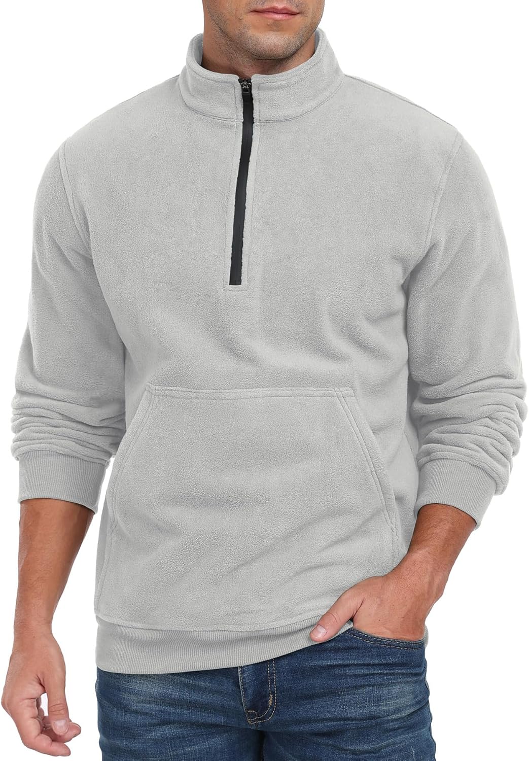 Askdeer Men's Quarter Zip Pullover Mock Neck Polar Fleece Sweatshirt Thermal Winter Sweater with Pocket - Image 4