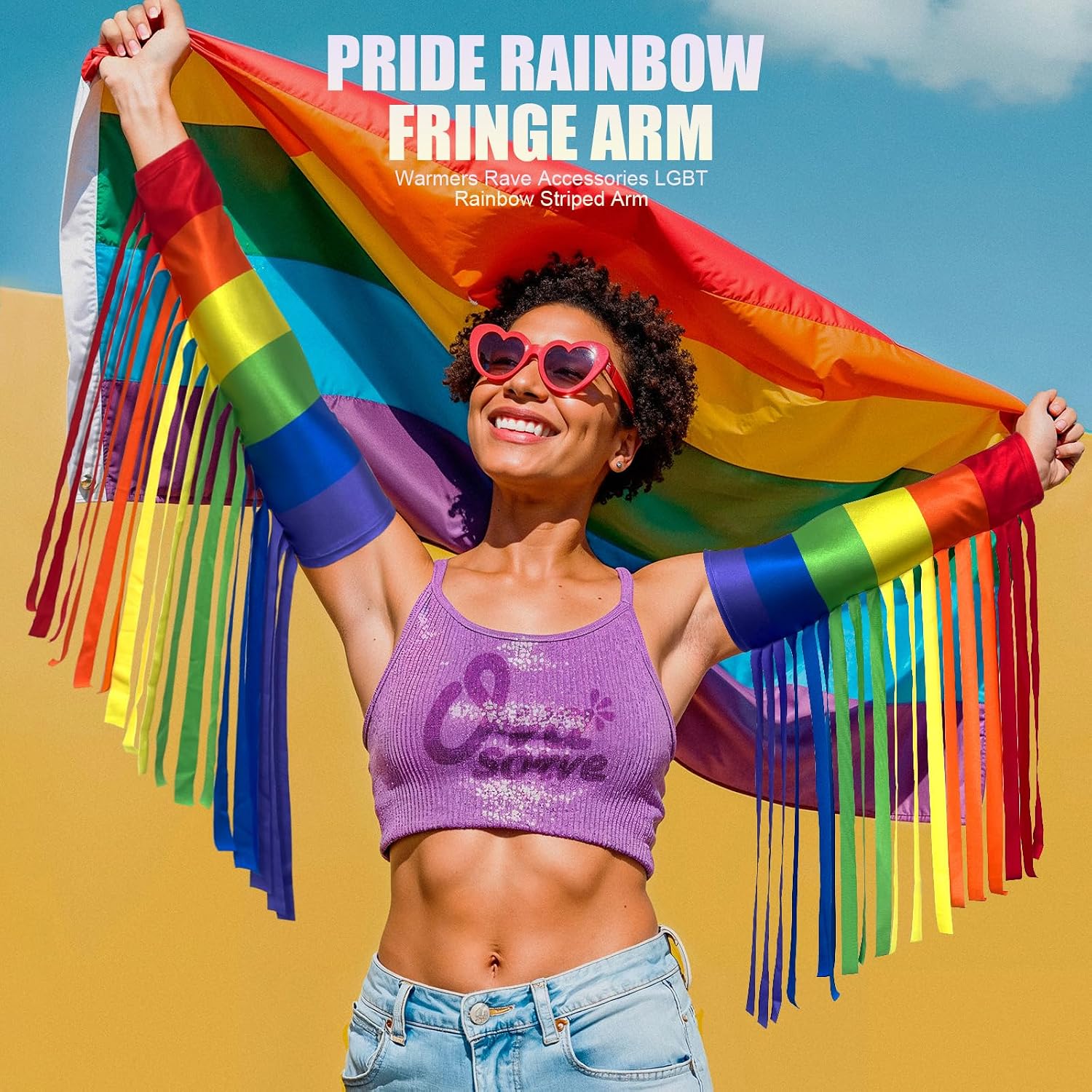 Rainbow Pride Fringe Arm Warmers for Women & Men - LGBTQ+ Parade Accessories, Rave Festival Dancewear, Colorful Striped Glow Party Gear for Celebration Events