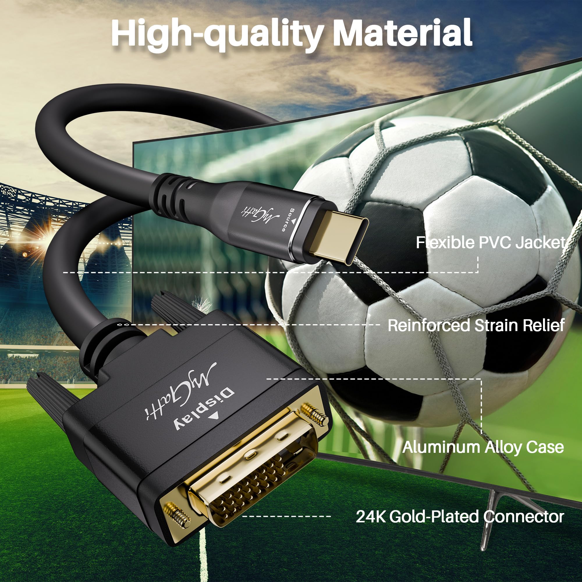 Kabel USB C na DVI 3 m, wtyczka USB typu C do wtyczki DVI, kabel adapterowy, 4K 30 Hz, kompatybilny z iPhone 17/16/15 Series, MacBook Pro/Air, iPad Pro, iMac, Galaxy S24, XPS, Surface Book itd
