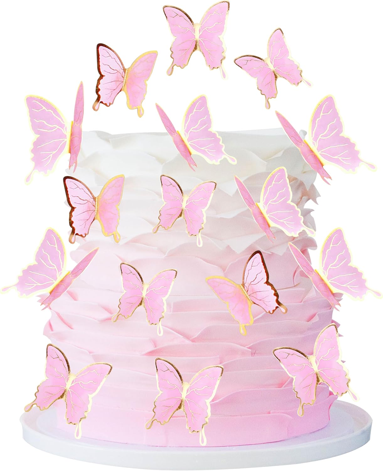 35Pcs 3D Butterfly Cupcake Toppers Pink Gold Edge Swallowtail Butterfly Cake Decorations for Baby Shower Wedding Birthday Party Butterfly Wall Sticker Decoration Mixed Size