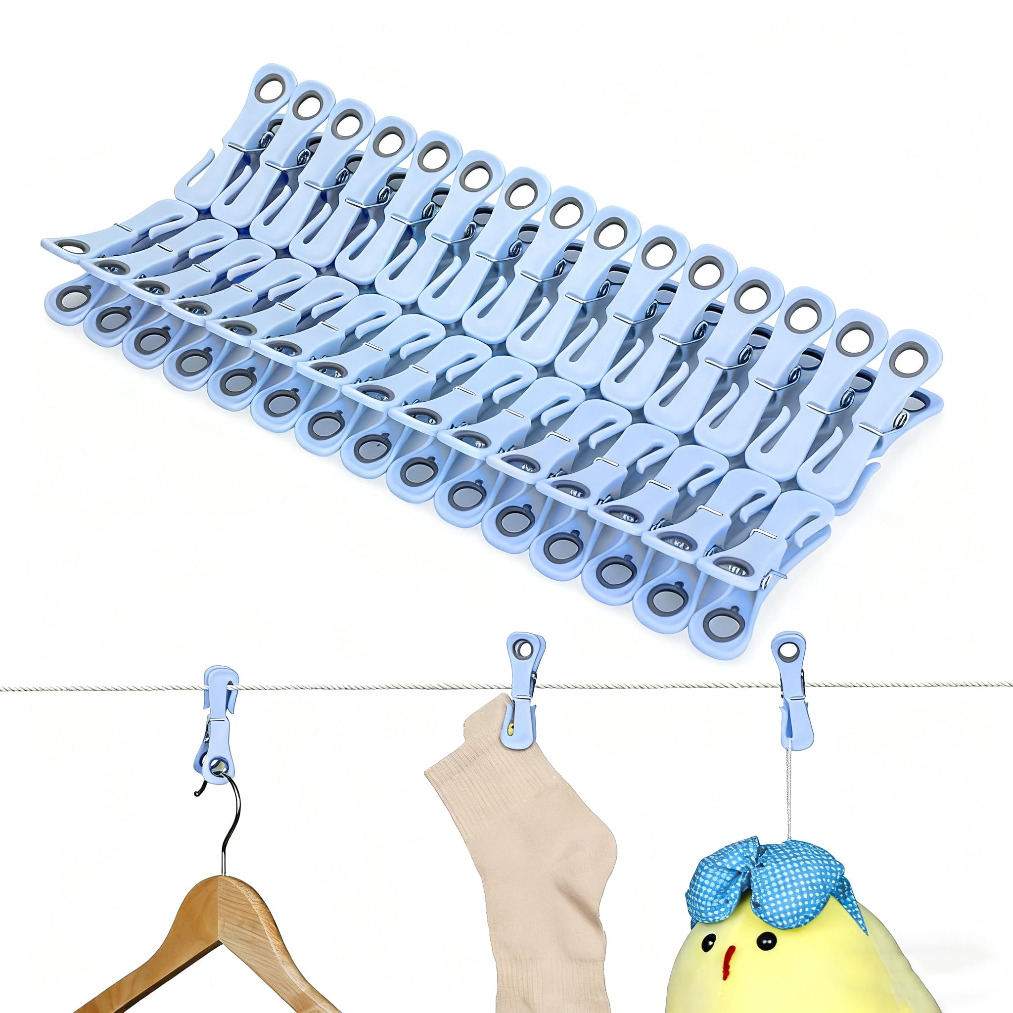 30 Clip Appendini In Acciaio Inox Multiuso - Ganci Per Armadio, Calze, Asciugamani, Mollette Resistenti - 3
