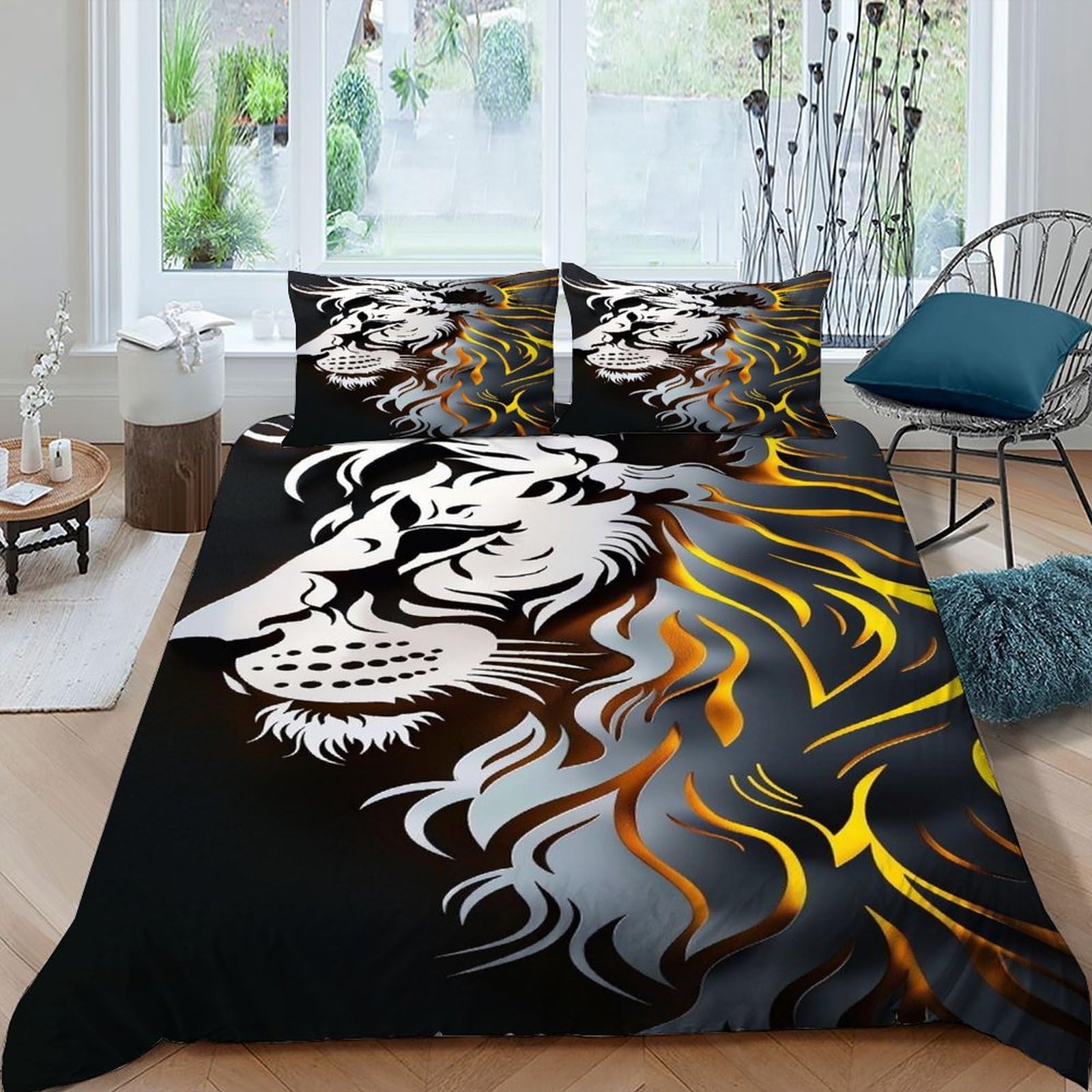 Parure de lit single motif feuilles cartele housse de couette 135x200cm et sa taie d'oreiller
