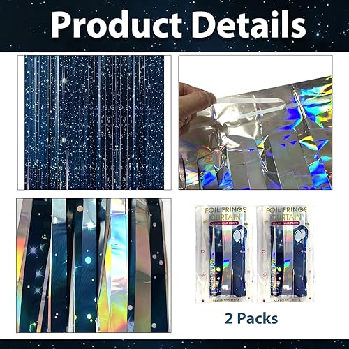 Miniatura 3 de OQOQ Telón de fondo de cortina de aluminio de galaxia (2 paquetes), 3.3 x 6.6 pies, telón de fondo de noche estrellada para decoración de fiesta