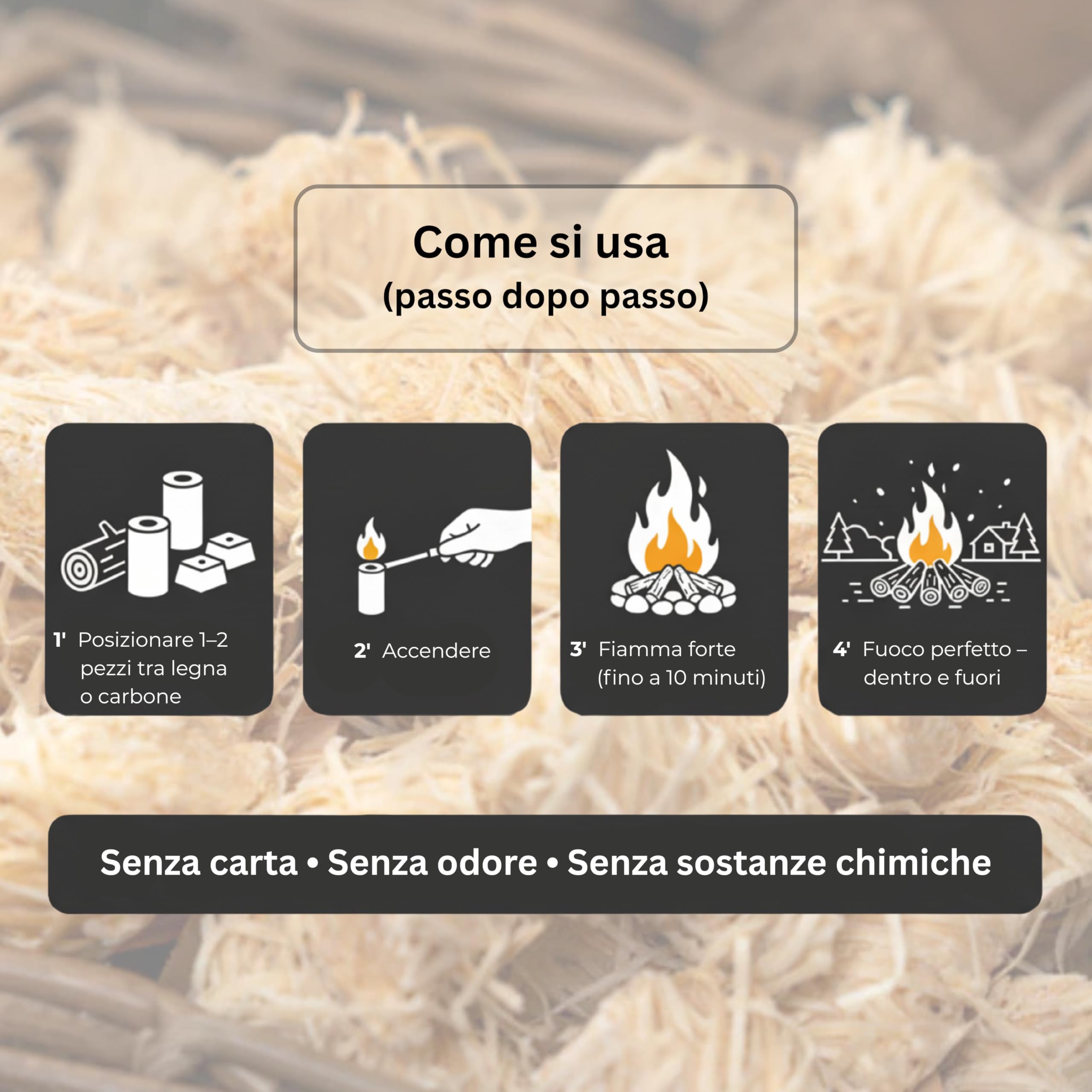 HORECA CANDLES Riccioli Accendifuoco Ecologico - Confezione da 1000 Accendi Fuoco in Legna Arricchiti con Cera - Accensione Sicura, Pulita e Naturale per Carbonella, Barbecue, Camino, Stufa