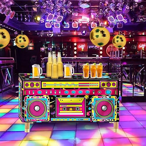 Miniatura 4 de Mantel de radio de fiesta de 6 pies y 80 y 90, decoración de mesa de cumpleaños para fiesta temática de los años 90, suministros de decoración de