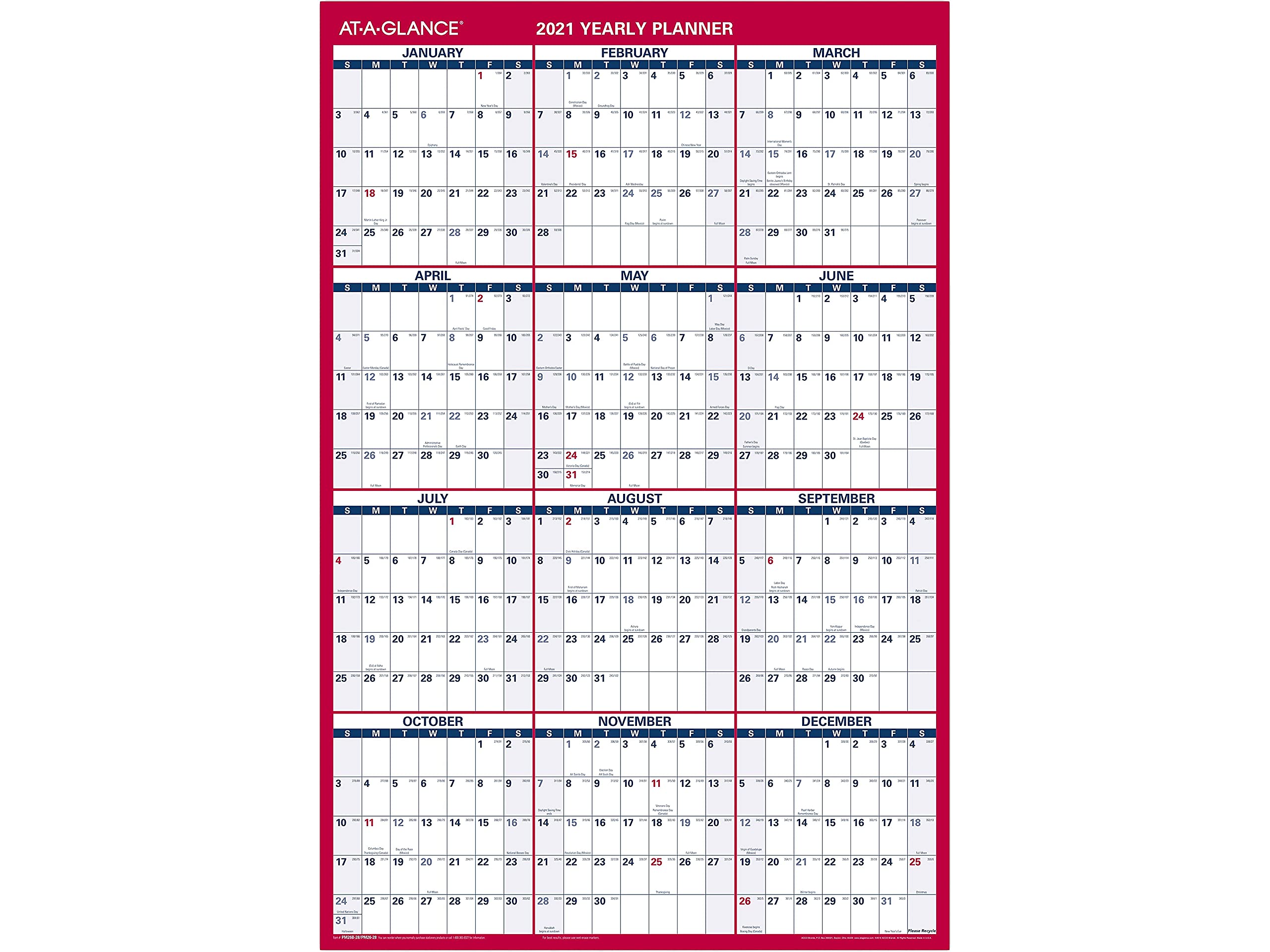 AT-A-GLANCE 2021 löschbarer Kalender, trocken abwischbar, 91,4 x 61 cm, groß, vertikal/horizontal, wendbar (PM262821)