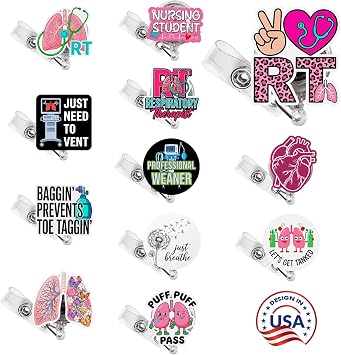 Respiratory Therapist Cute Badge Reel, Retractable,12 Pcs