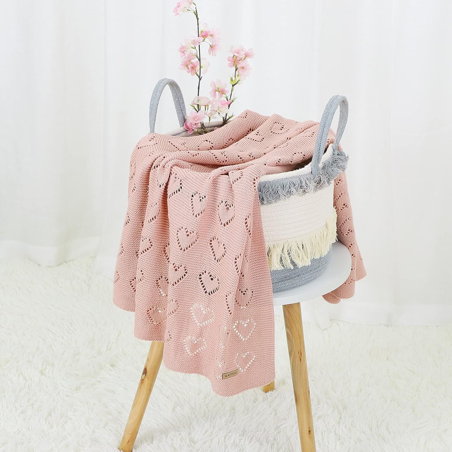 mimixiong 100% Cotton Neutral Baby Blanket Knit Cellular Receiving Crib Nursery Swaddling Blankets for Newbron Baby Size 40x30 Inch