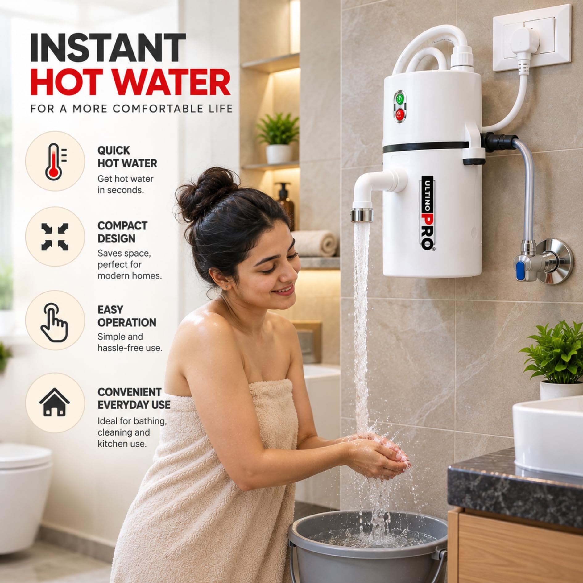 UltinoPro 1L Electric Geyser - Instant Hot Water -2