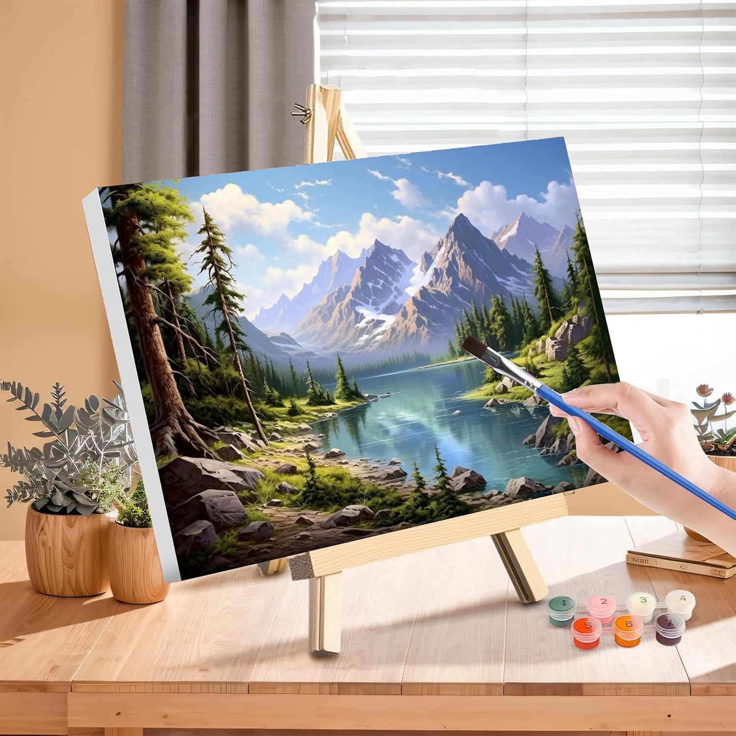 Landscape Paint by Numbers for Adults with Framed Canvas-with Wooden Easel,Scenery Paint by Number on Canvas,DIY Acrylic Oil Painting Kits with Brushes Nice Gift Box for Home Wall Decor(16x20inch)