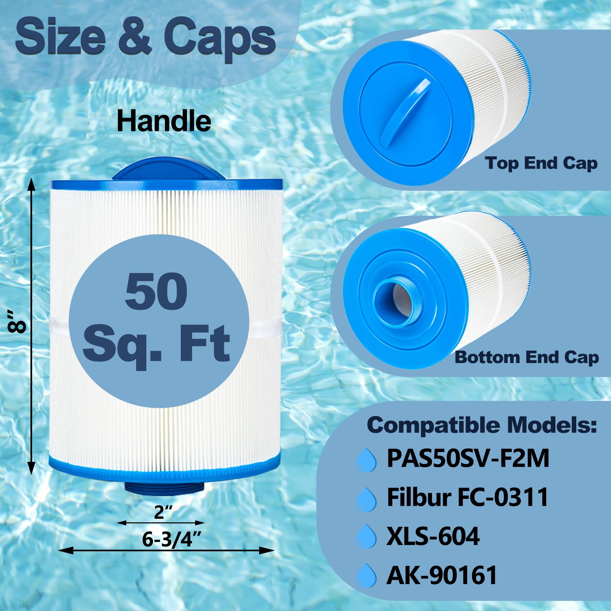 Real Fancy Hot Tub Spa Filter Replacement Cartridge 2 Pack Replace Artesian Spas, Tidal Fit Swim 06-0006-12, 06-0005-12, AR50, AK-90161, XLS-604, 6CH-502, PAS50SV-F2M, FC-0311, 50 Sq.ft.