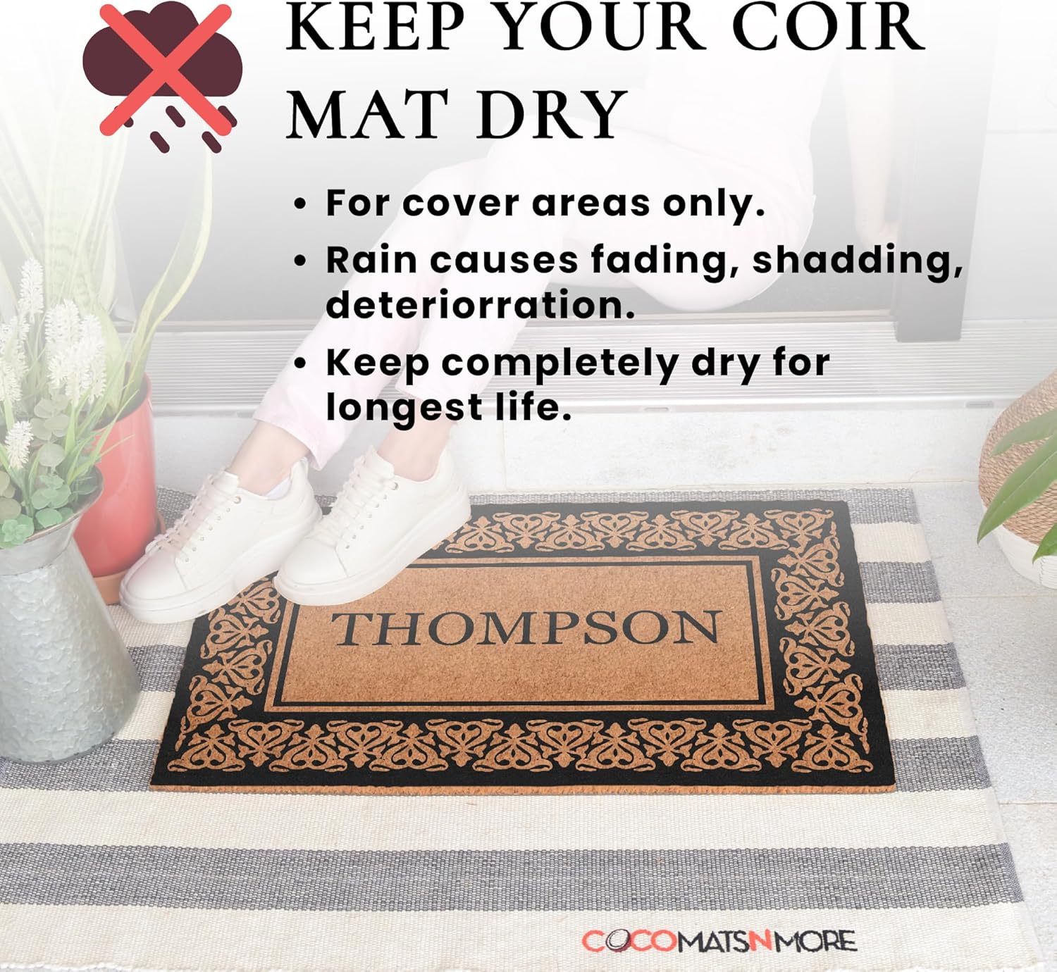 COCO MATS 'N MORE Coco Coir Door Mat – Personalized Outdoor Welcome Mat, Front Porch Mat with Vinyl Backing & Heavy-Duty Dirt-Trapping Bristles, (22" x 36" | Black | Blooming Hearts | Made in USA)