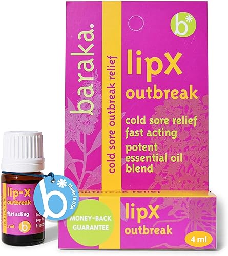 Baraka LipX - Alivio eficaz del herpes labial con aceites esenciales orgánicos, fórmula para brotes de LipX para minimizar brotes y reducción de