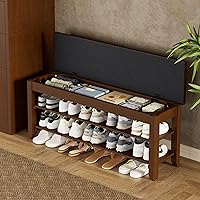 Homleke Solid Wood Shoe Rack Bench with Flip-Top Storage, Cushioned Seat, Adjustable Shelf - Walnut 39.4" Entryway Organizer