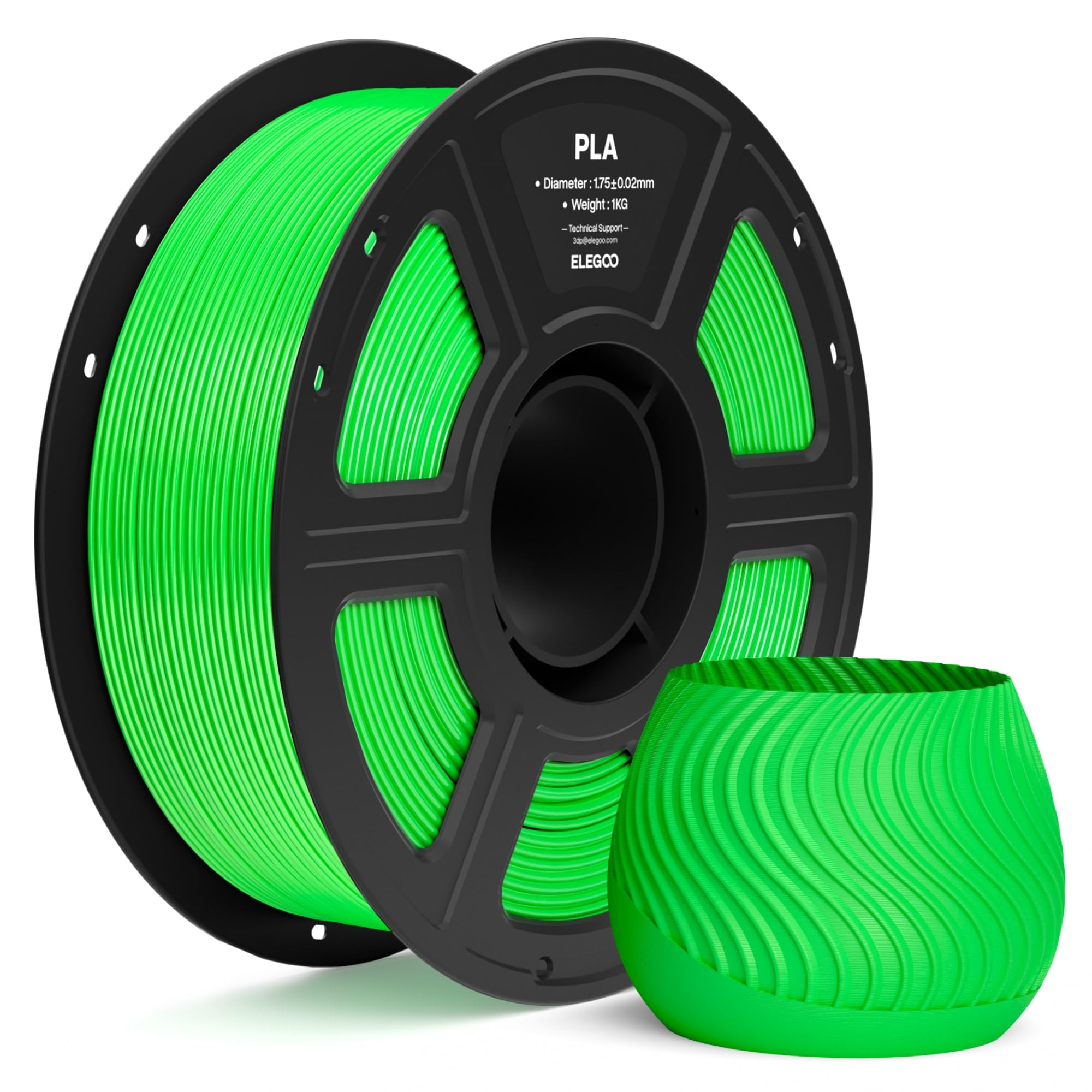 ELEGOO Filamento PLA 1,75mm Verde Neon 1KG, Filamento per Stampante 3D, Precisione Dimensionale ±0,02mm, Bobina da 1kg (2,2lbs), Compatibile con la Maggior Parte delle Stampanti 3D