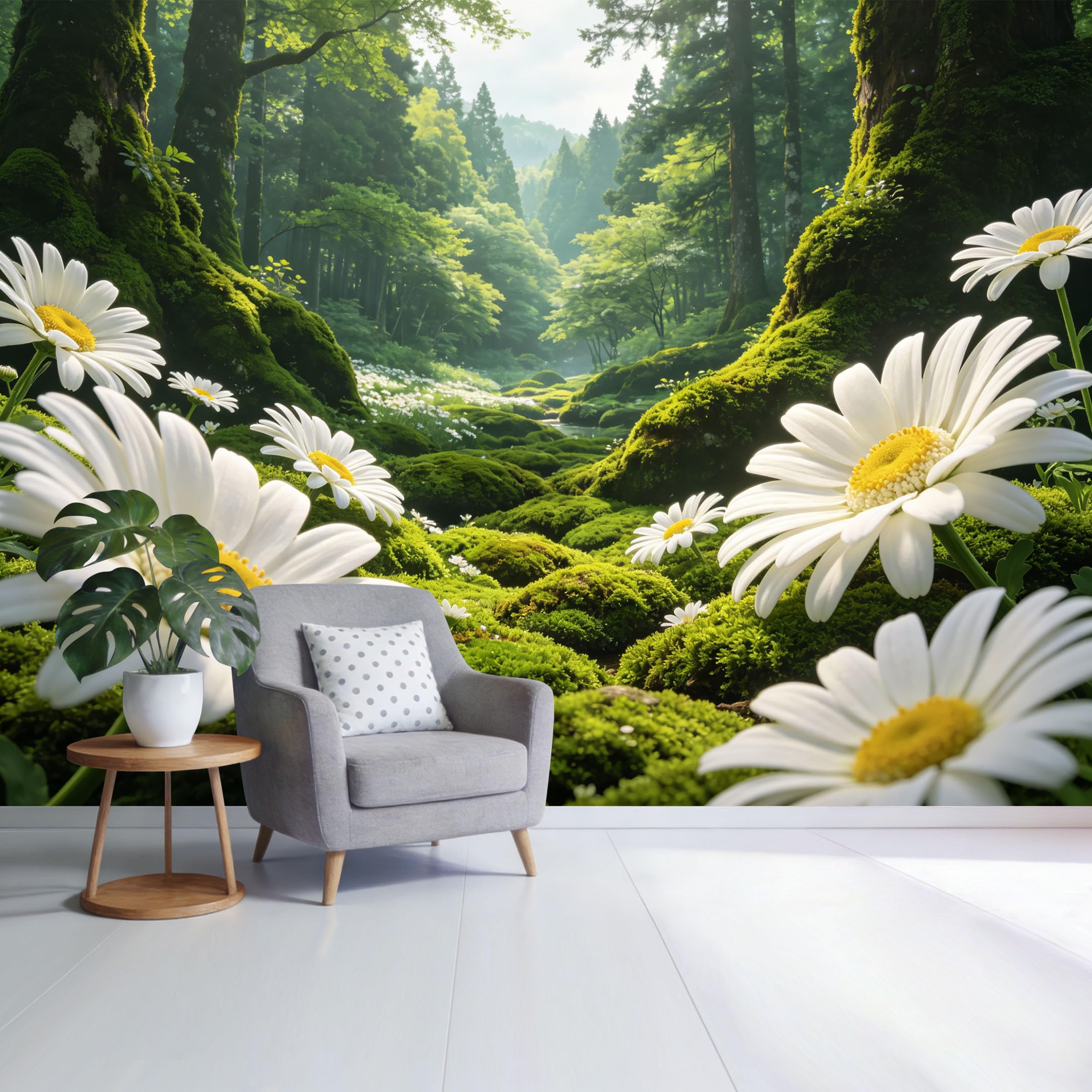 Custom Size Wall Mural Forest Landscape White Daisy Meadow Botanical Nature Scene SelfAdhesive Wall Fabric Removable Wallpaper for Home Office Decor