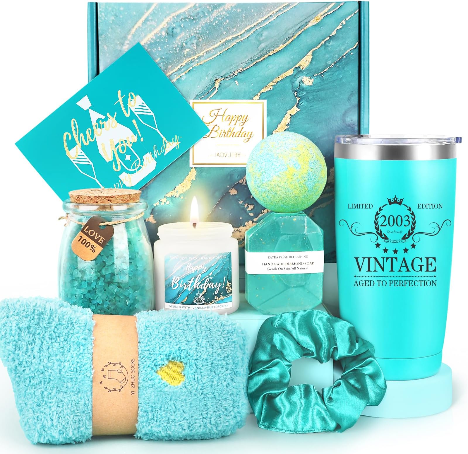 iAOVUEBY22nd Birthday Gifts, Happy 22nd Birthday, 22 Years Old Gift Baskets for Best Friends Sisters Daughter, 22 Bday Gifts, Limited 2003 Edition, 22nd Birthday Decorations, Gift for 22 Year Old Female