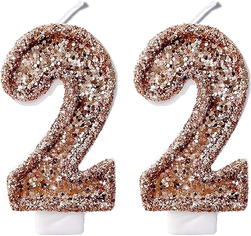 Miniatura 1 de Velas de números con purpurina de oro rosa de 2.8 pulgadas, muchos colores, regalos de cumpleaños de 22 años, velas de cumpleaños, velas de números