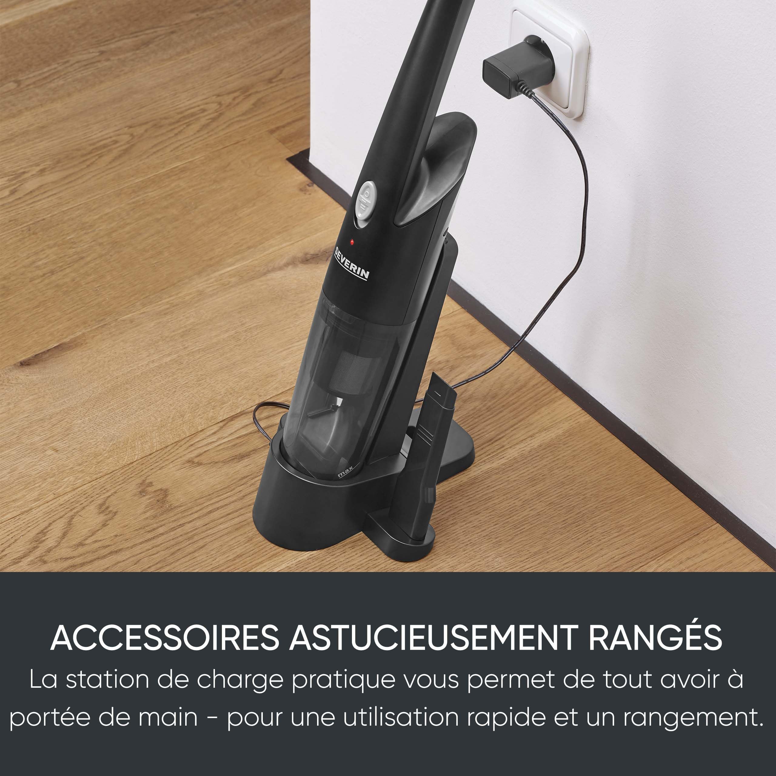 Severin Aspirateur à Main sans Sac, Aspirette sans Fil avec Brosse rotative, Fonction Aspirateur Eau et poussière, Aspirateur de Table à éclairage LED, 25 Min d'autonomie, HV 7132