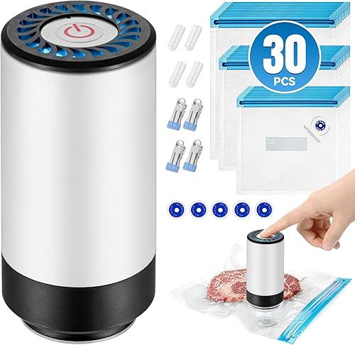 Sellador al vacío, sellador al vacío de mano, sellador al vacío de tercera generación para alimentos + 30 bolsas Sous Vide