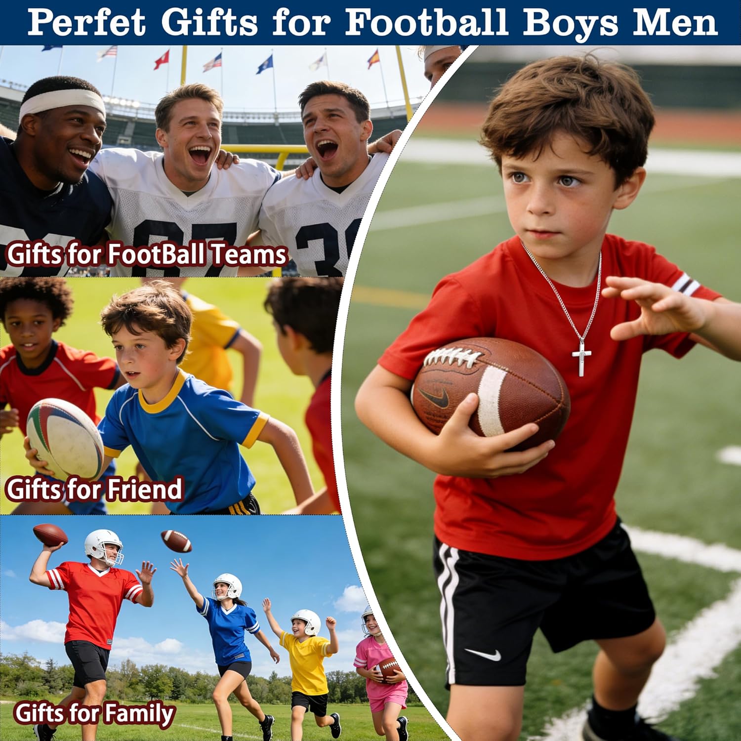 Avotto 316L Stainless Steel Baseball/Football/Soccer Cross Chain Necklace for Men Boys, Silver Gold Black Mens Boys Necklaces 5mm Non-Fading Sturdy Cuban Chain with Cross Pendant 18+2Inch/20+2Inch - Image 5