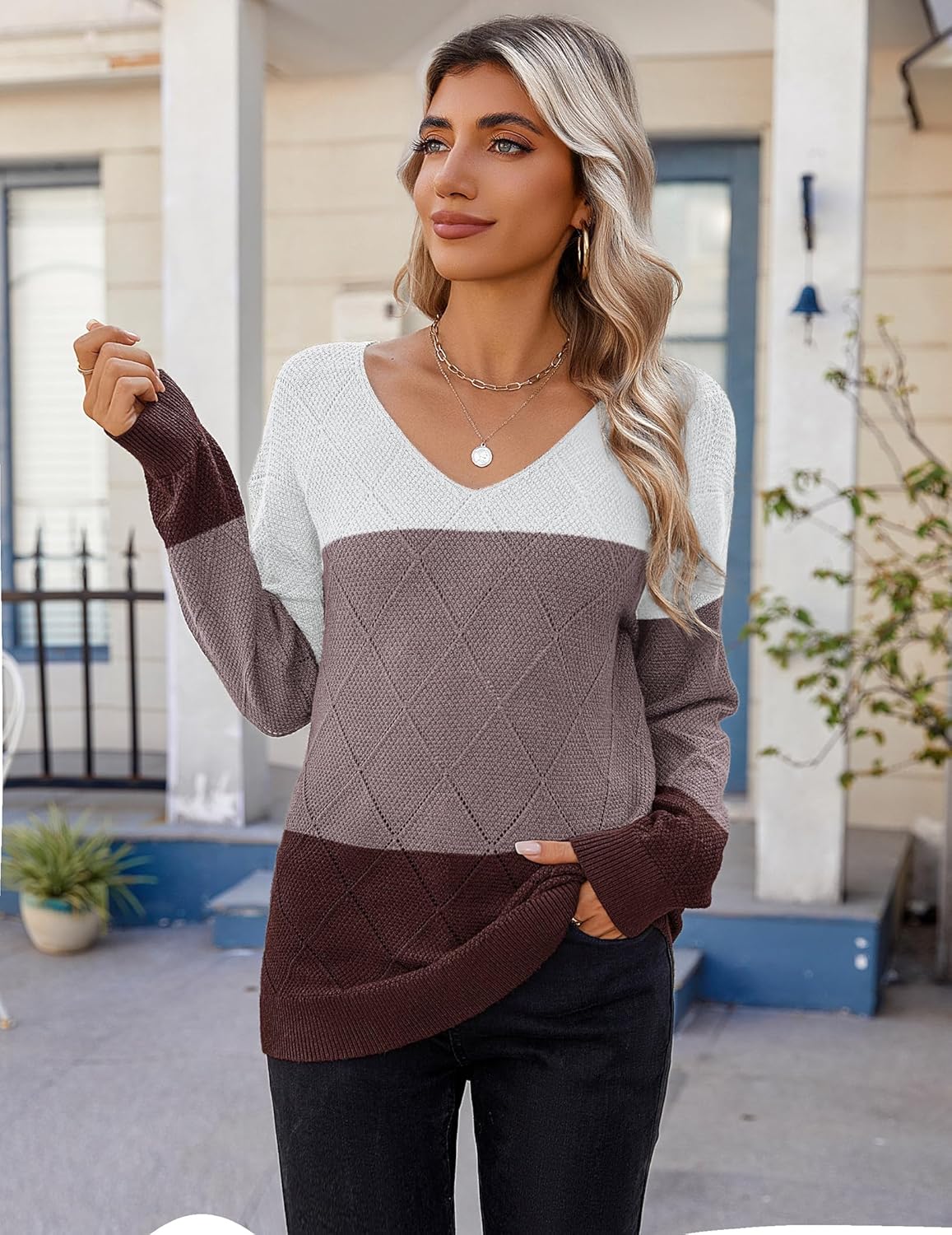 Zeagoo Womens Sweaters Fall 2026 Long Sleeve Knit Pullover V Neck Lightweight Crochet Sweater Tops Dressy Casual - Image 2