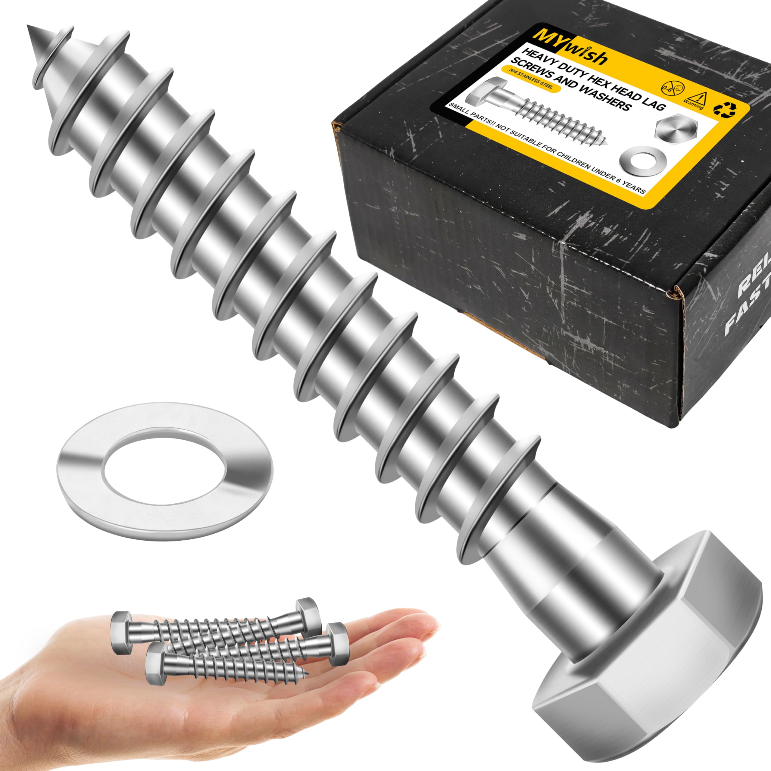 3/8" Stainless Steel Lag Bolts - 50 Sets -9