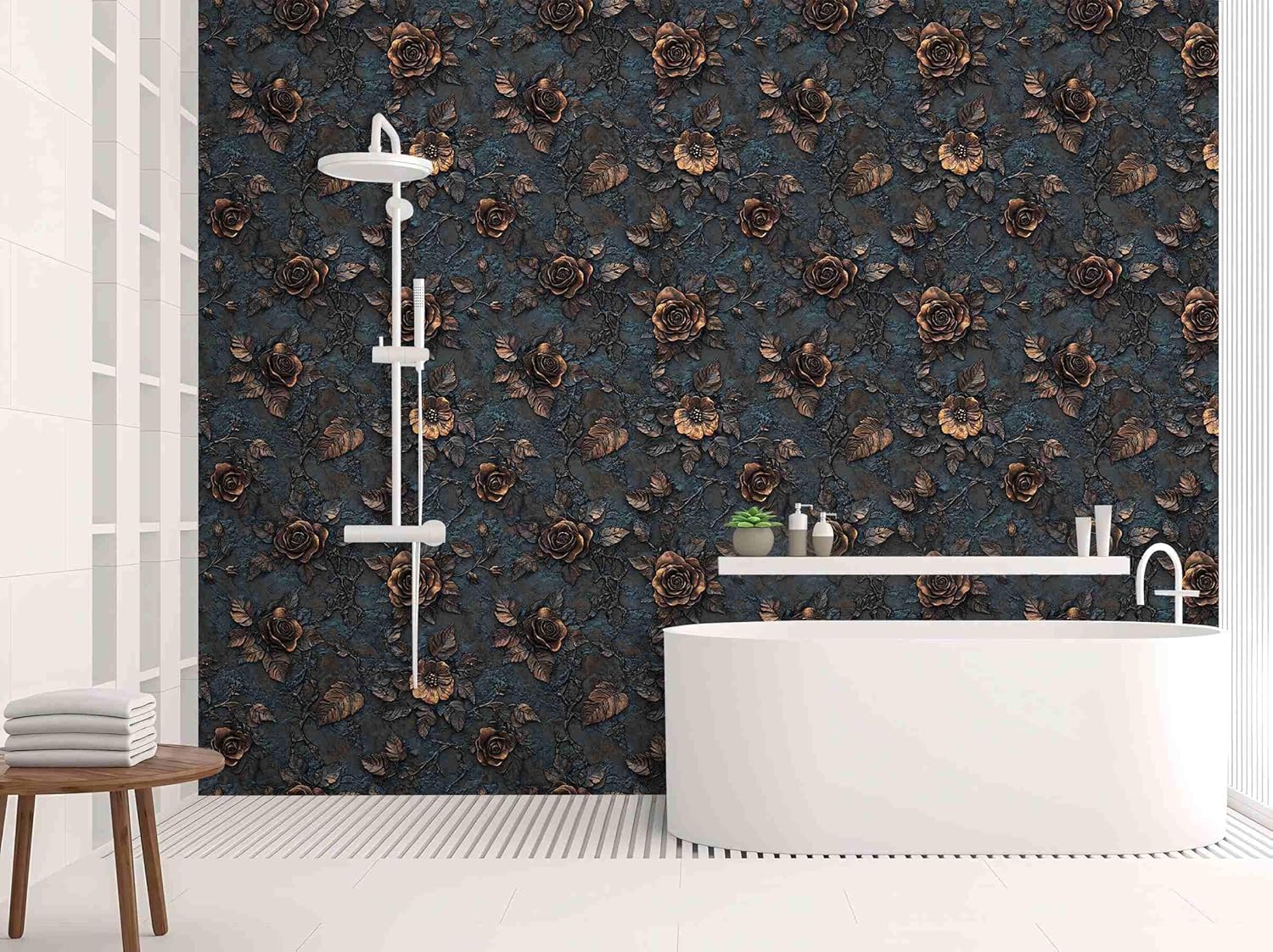Baroque Rose Wallpaper – Gothic Bronze Floral Peel and Stick Wallpaper | Luxury Self Adhesive Vinyl 17.7in x 236in