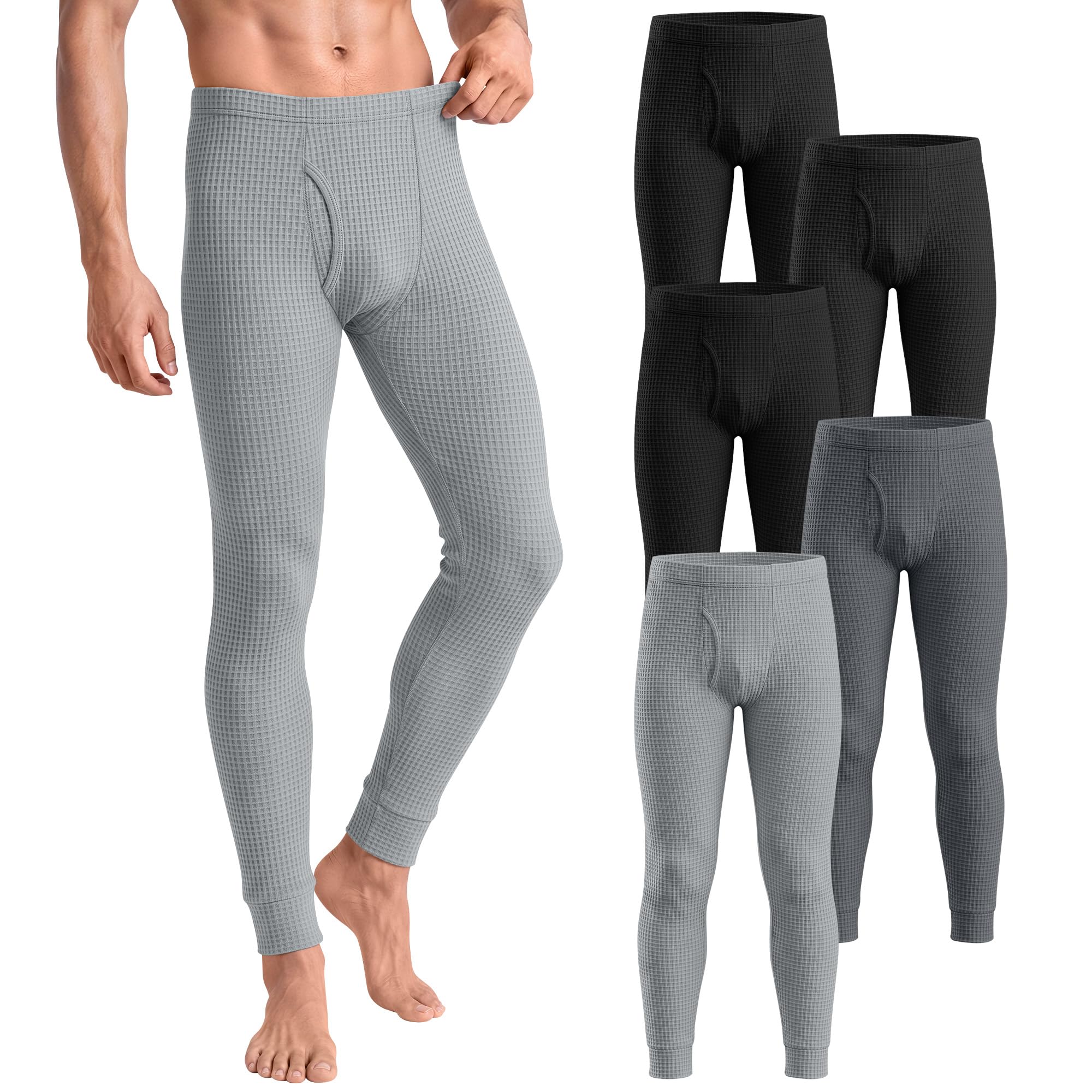 5 Pack Mens Thermal Waffle Knit Long Underwear