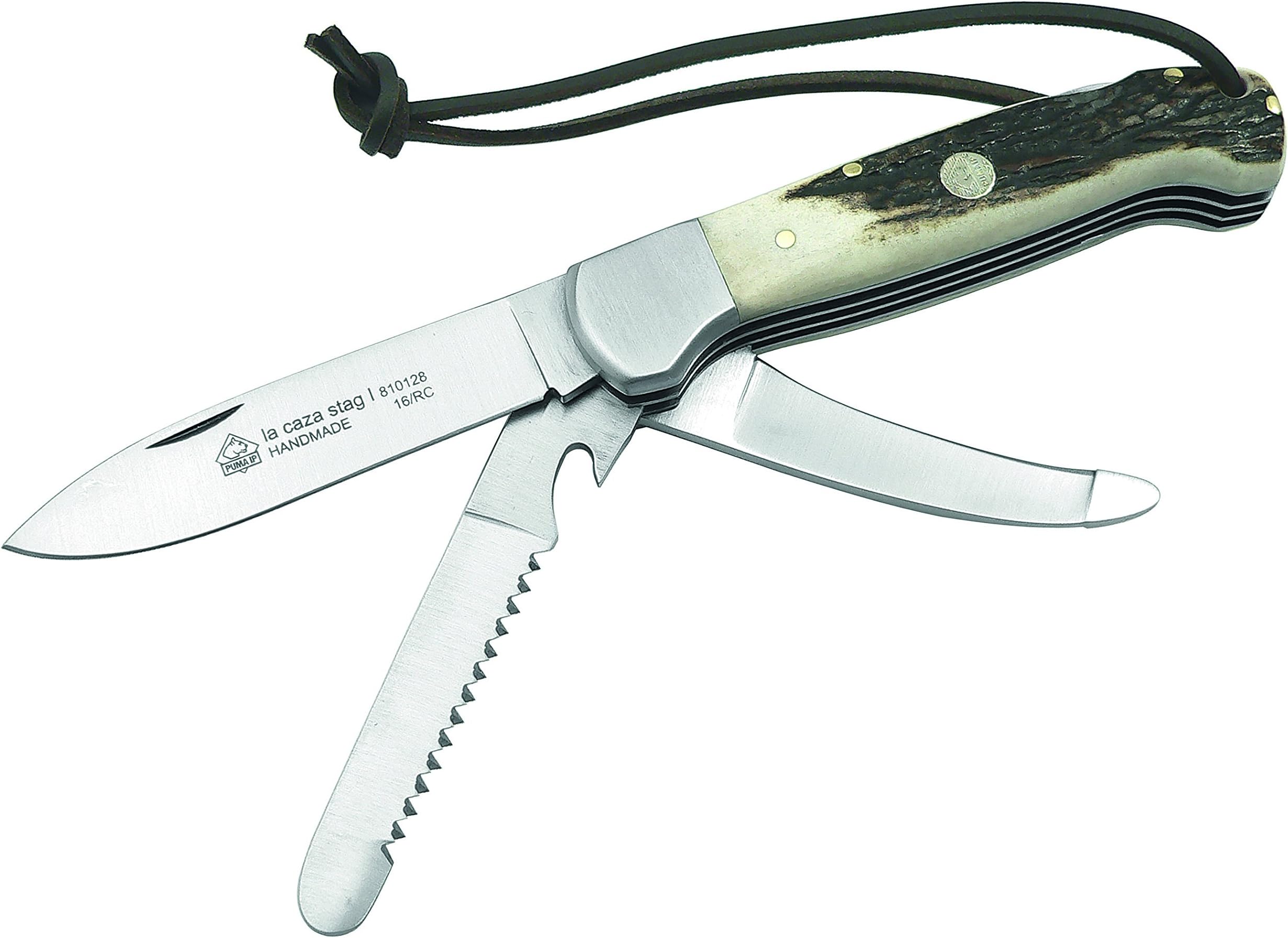 Puma IP la Caza stag I Hunting Folding Knife 810128 + Gutting Blade + Bone Saw + Bottle Opener