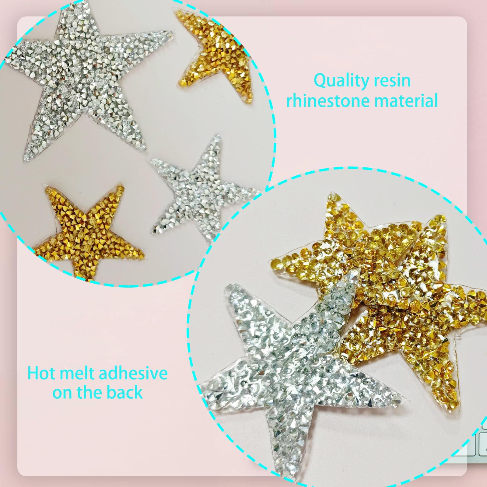 16 parches de estrellas de diamantes de imitación para ropa, parches de estrella para planchar en oro, plata, parches de estrella con purpurina para reparación de ropa, decoración, manualidades (4