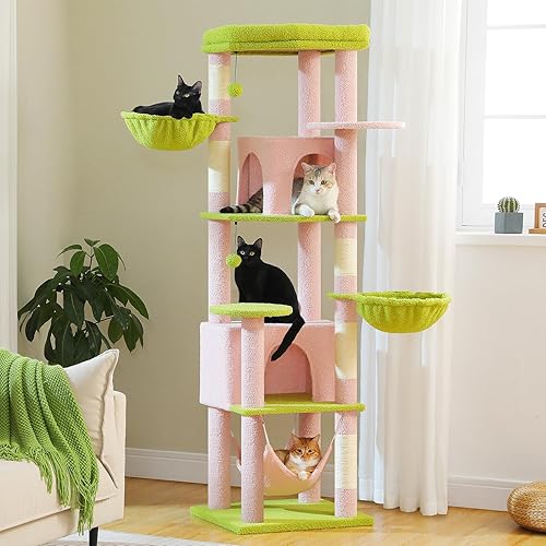 Miniatura 8 de MUTTROS Árbol para gatos grandes con hamaca grande de felpa de metal, torre para gatos de 56.3 pulgadas para gatos de interior con casa de