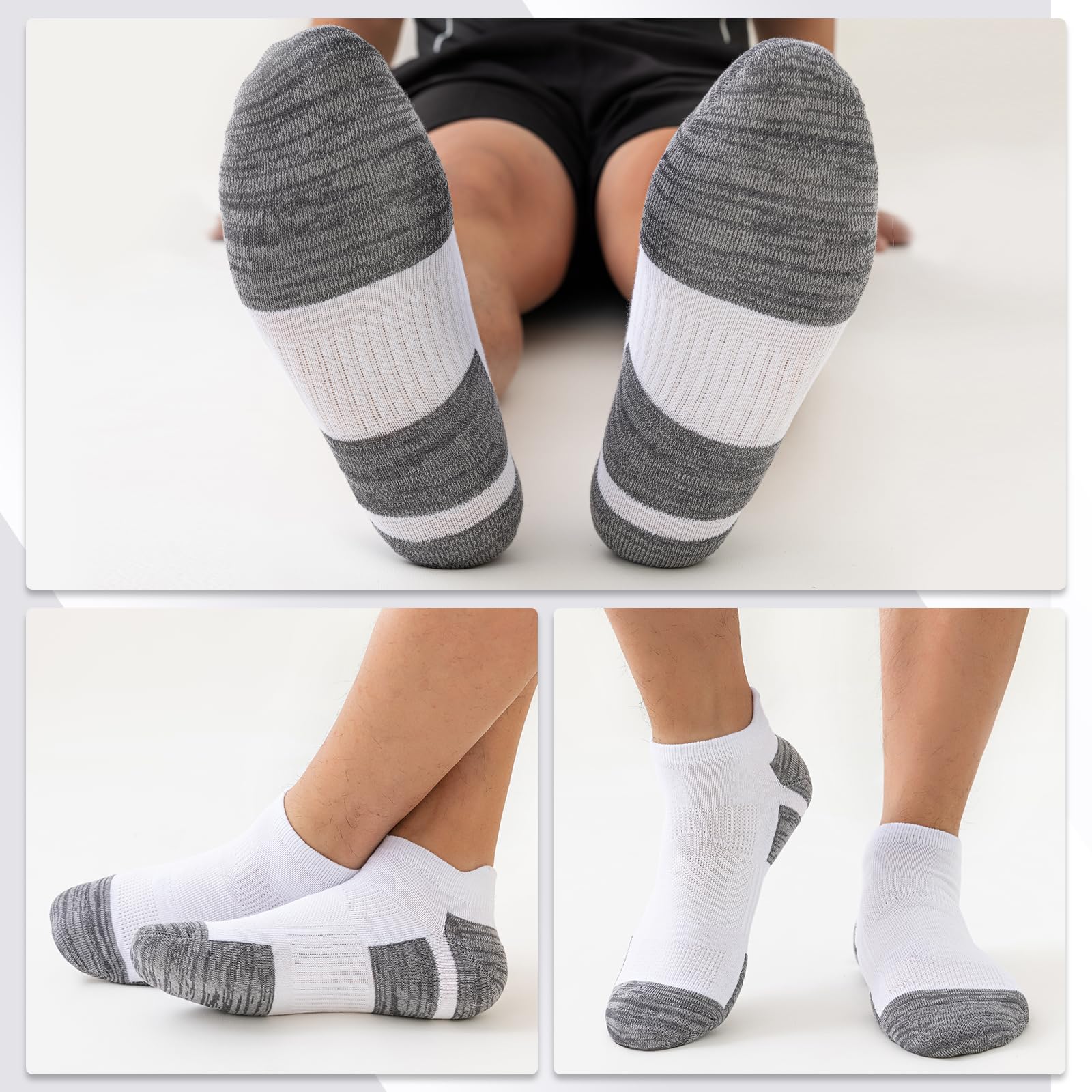 SockWaddles Trainer Socks for Men, 6 Pairs Cushioned Cotton Ankle Socks with Arch Support for Running, Walking, Hiking, Cycling, Breathable Anti-Blister - 2