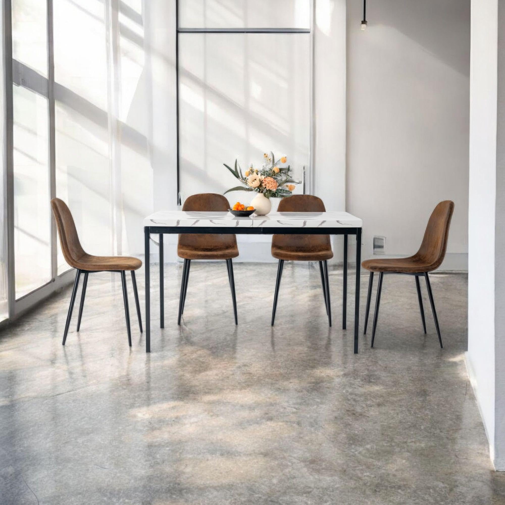 FurnitureR Tavoli da ristorante in finto marmo bianco, stile elegante per 4-6 persone, vassoio in legno spesso con struttura in metallo, per caffè, pasticceria, sale di reception, 120 x 70 x 75 cm