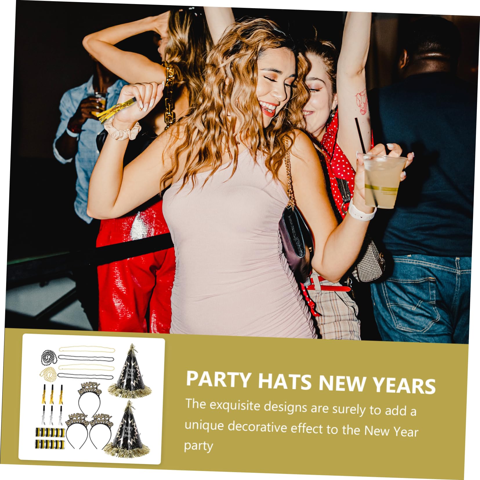 VICASKY 1tasche Silvester-partyhüte mit Perlenkette Hut Stirnband Tröten und Partydekoration für Neujahrfeiern Geeignet für Drinnen und Draußen