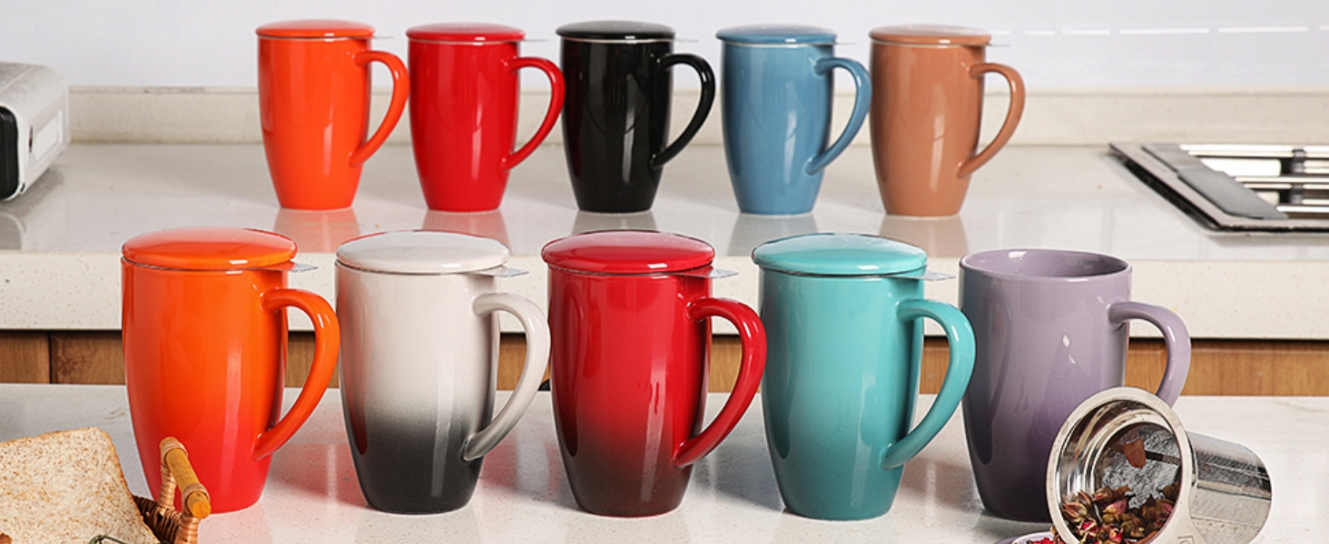 Sweejar Ceramic Tea Infuser Cup With Lid, Wooden Handle Teacup With Strainers - View #4