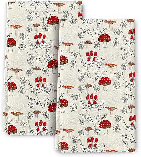 Juego de 2 toallas decorativas de cocina con forma de hongo, decoración de cocina de hongos, toallas de mano suaves y absorbentes, para secar la