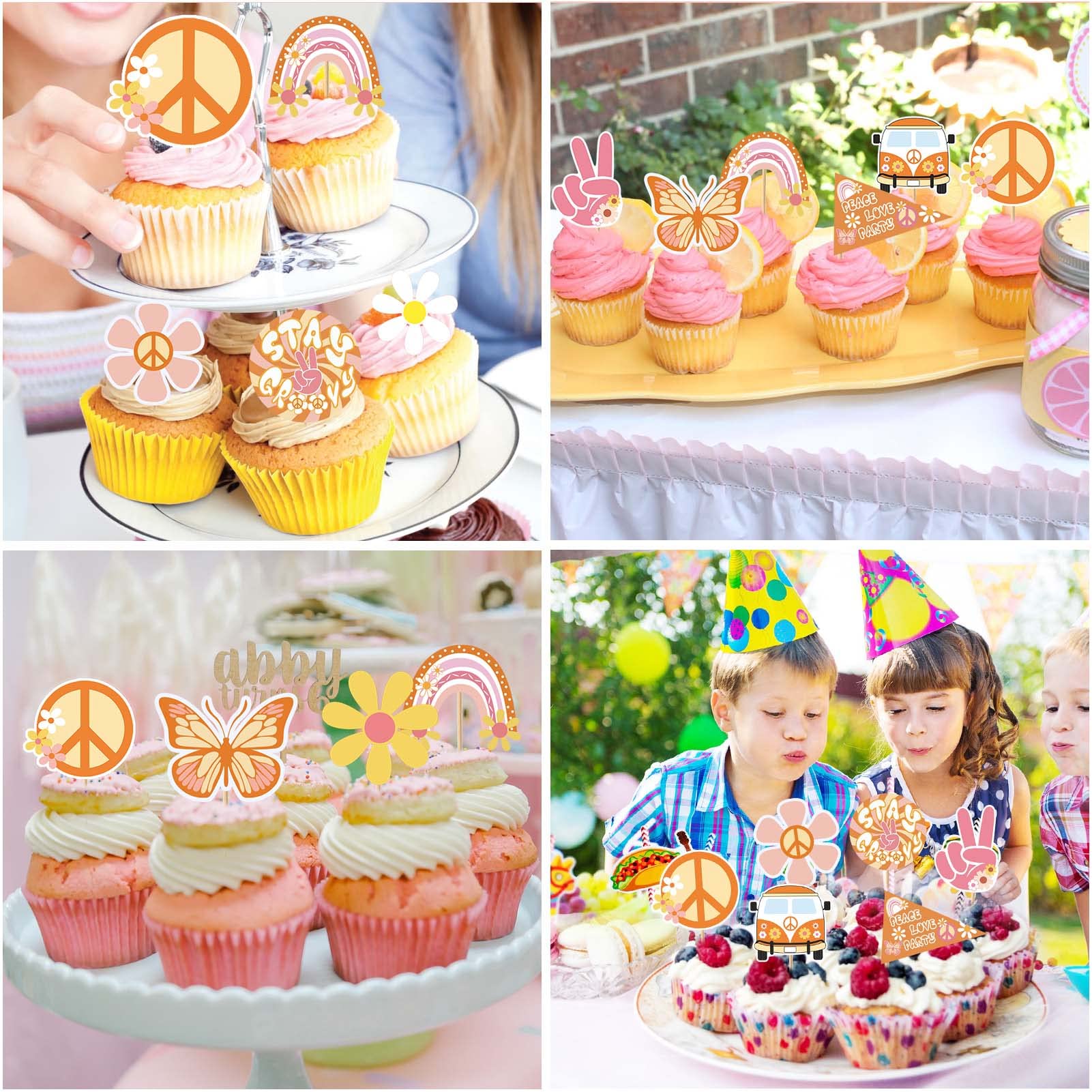 Whaline 32-Piece Y2K Boho Flower Cupcake Toppers - 8 Colors 3D Daisy Picks With Sticks For Party Decor - View #10
