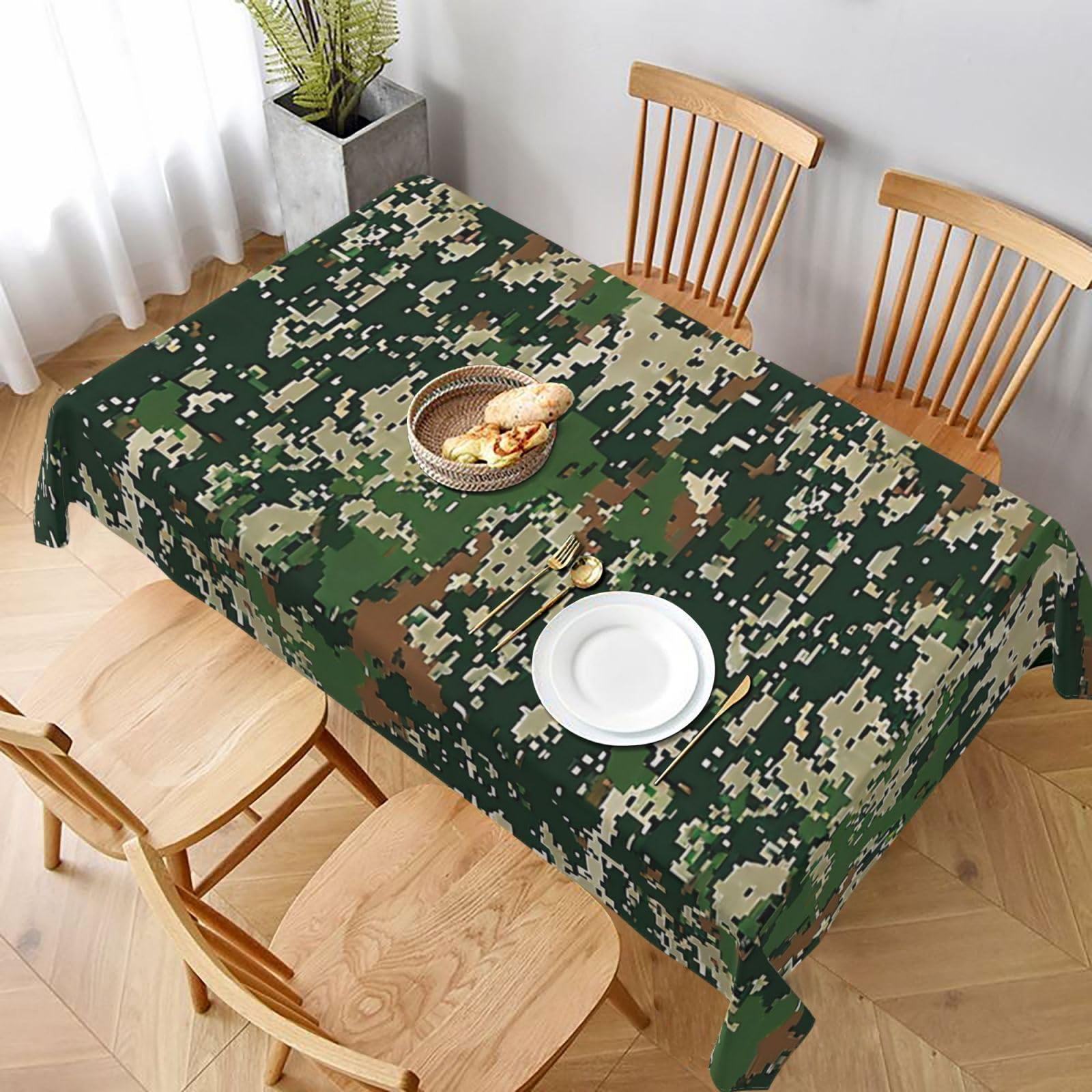 WPKJU Green Army Digital Camouflage Printed Tablecloth 60x90 in Water Resistant Table Cover Washable Rectangle Table Cloth for Dining Tables