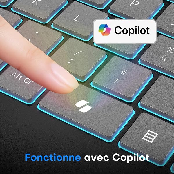 OMOTON Clavier sans Fil AZERTY Français, 2,4G Clavier Ergonomique Rechargeable avec Repose-Poignet, Wireless Keyboard Rétroéclairé, Compatible PC Windows/Linux, Idéal Bureau, Gris Graphite - 4