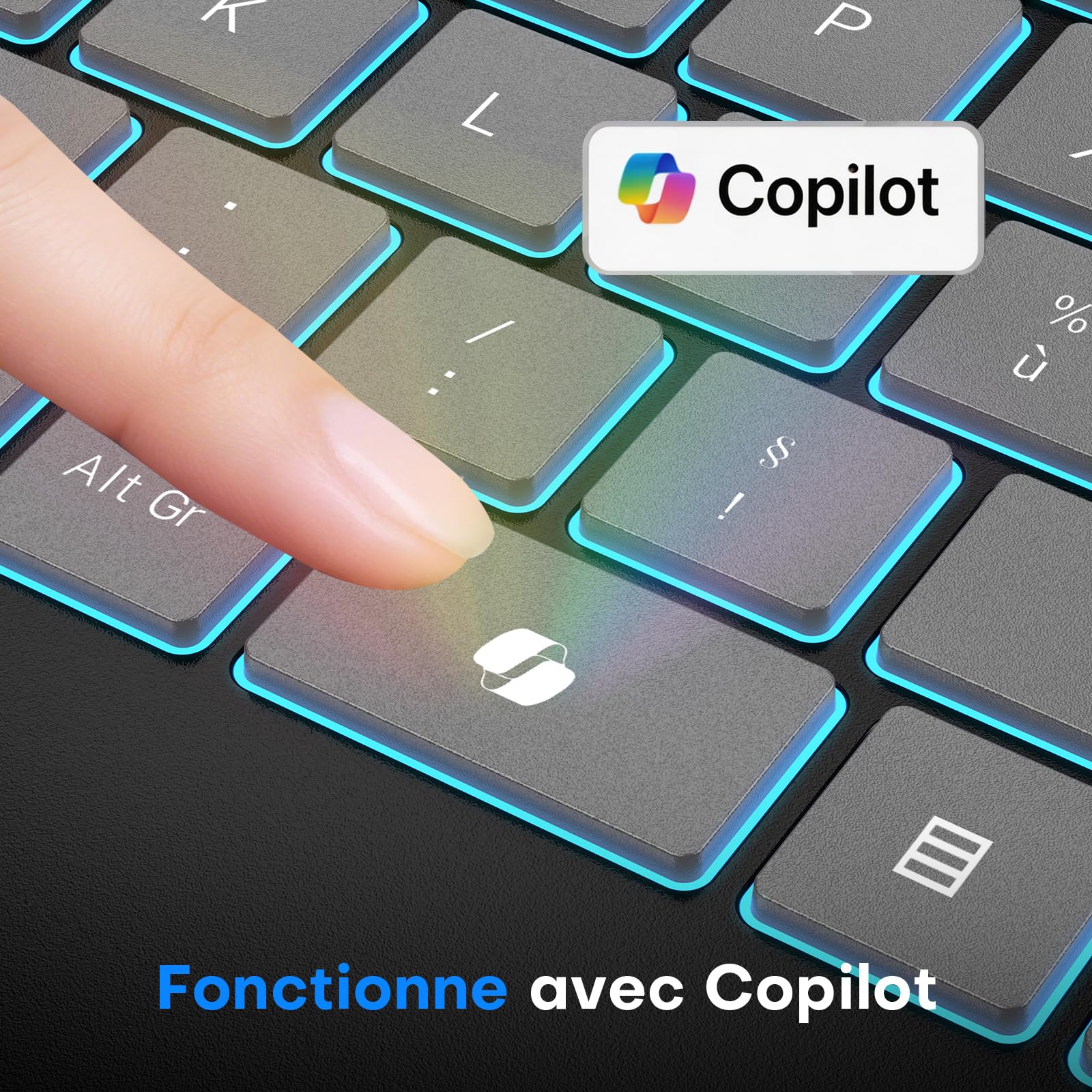 OMOTON Clavier sans Fil AZERTY Français, 2,4G Clavier Ergonomique Rechargeable avec Repose-Poignet, Wireless Keyboard Rétroéclairé, Compatible PC Windows/Linux, Idéal Bureau, Gris Graphite