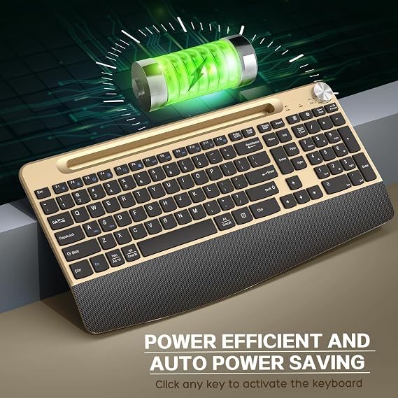JOYACCESS Wireless Keyboard and Mouse Combo,Full-Sized 2.4GHz Wireless Keyboard with Comfortable Palm Rest,Volume Roller& Tilt Legs 2.4GHz Cordless Connection for Mac/Windows