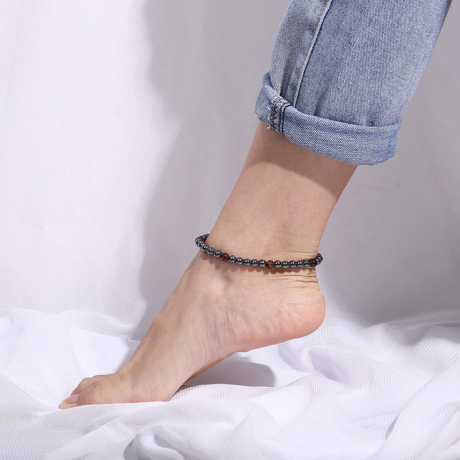 Genuine Hematite Ankle Bracelet and Rings Set for Women -Magnetic Therapy for Arthritis Pain Relief(2 Anklet and 3 Rings) (Red Tiger Eye) : Health & Household
