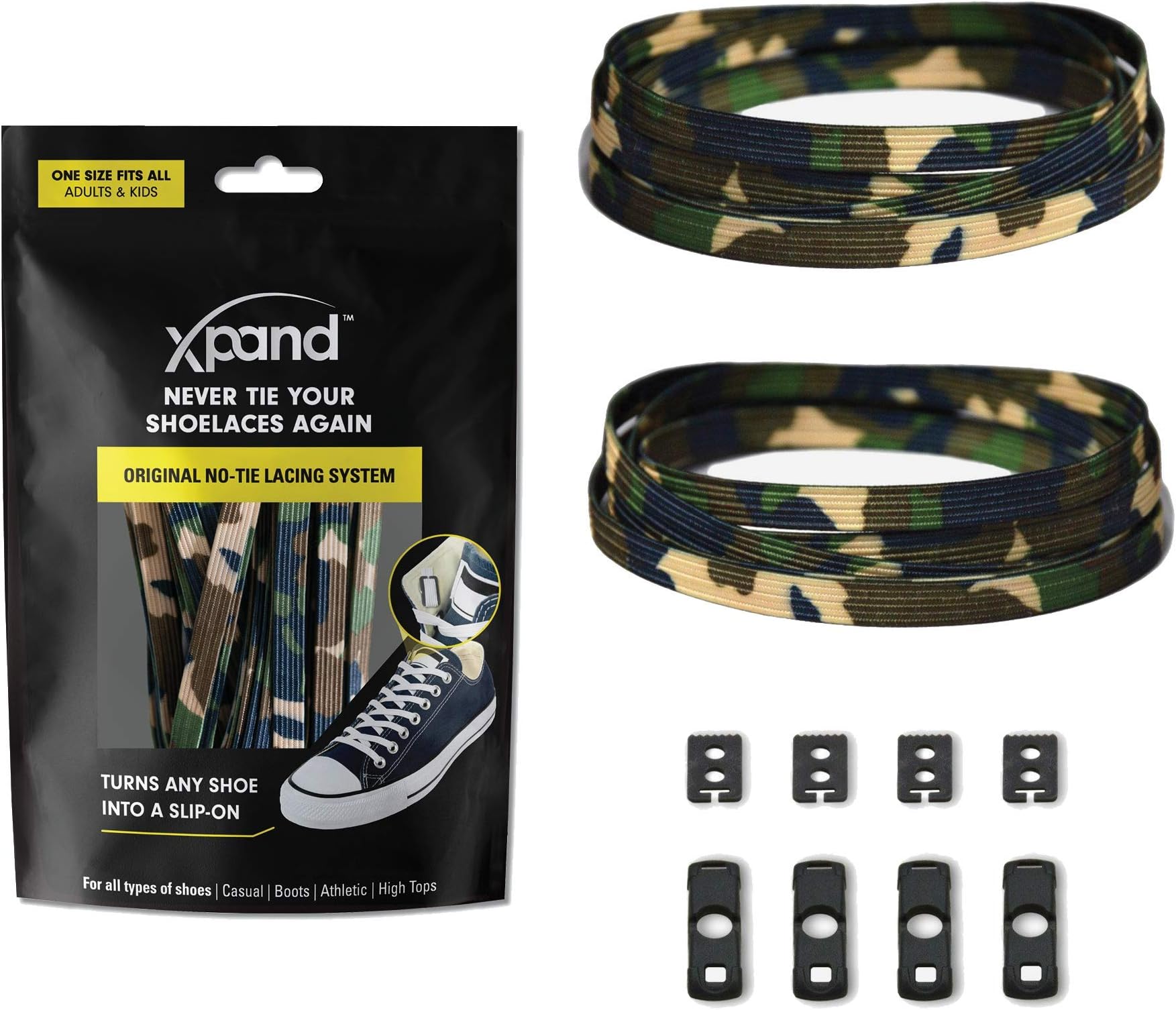 Xpand No Tie Elastic Shoelaces. 1 Size Fits All for Adults & Kids | Stretch Laces for Sneakers, Runners & High Tops Shoes